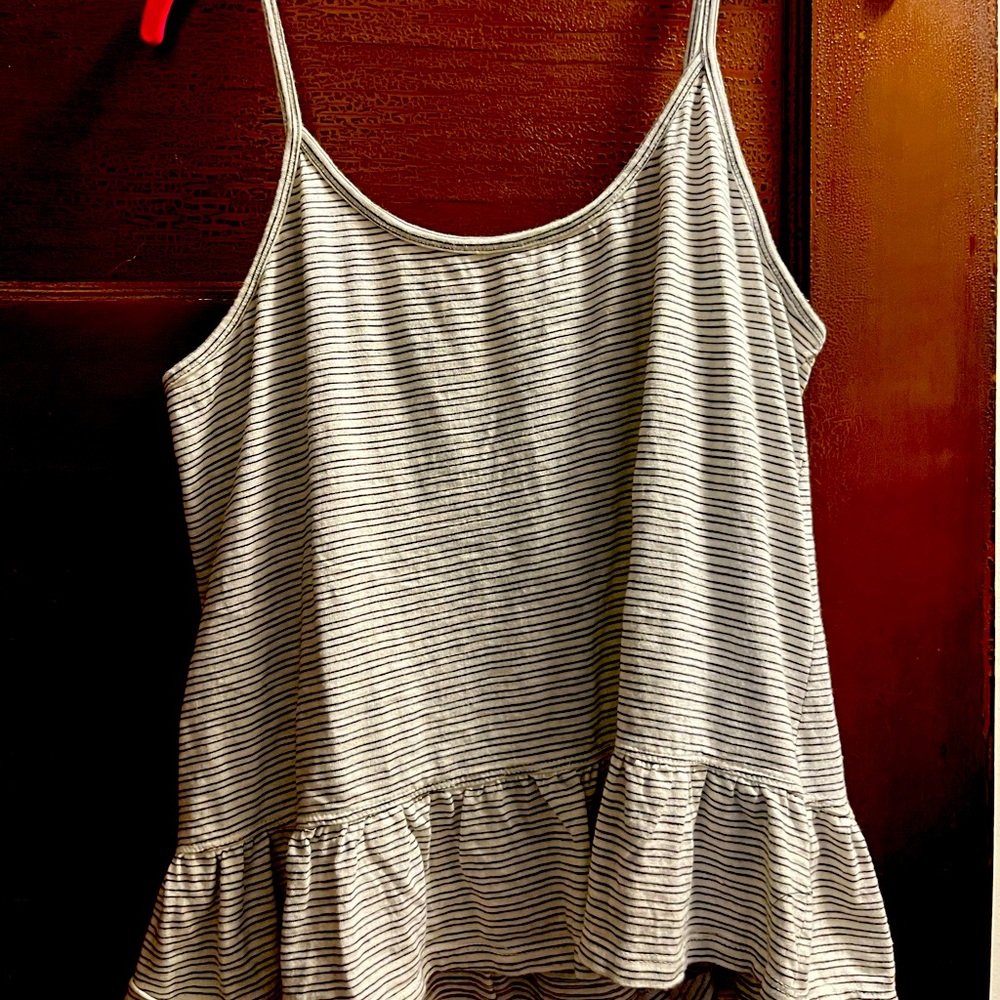 Sleeveless pinstriped cotton peplum